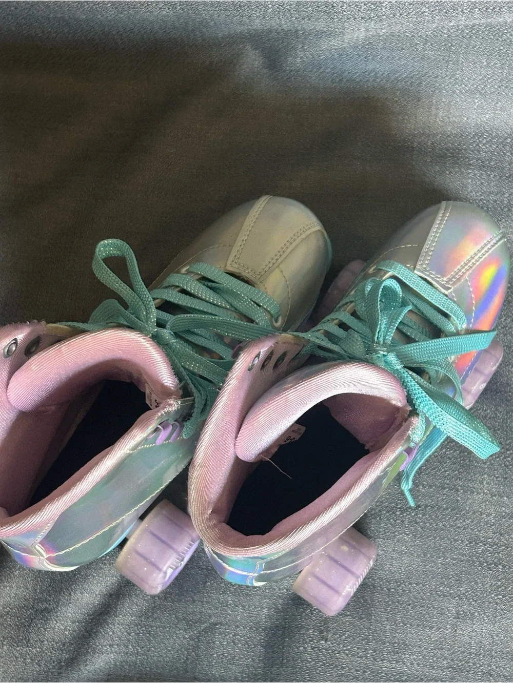 Holographic Teal Lace-Up Roller Skates